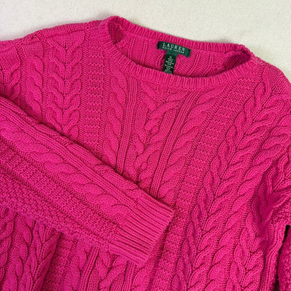 Lauren Ralph Lauren Hot Pink Cable Knit Crewneck Sweater Womens XL Chunky Preppy